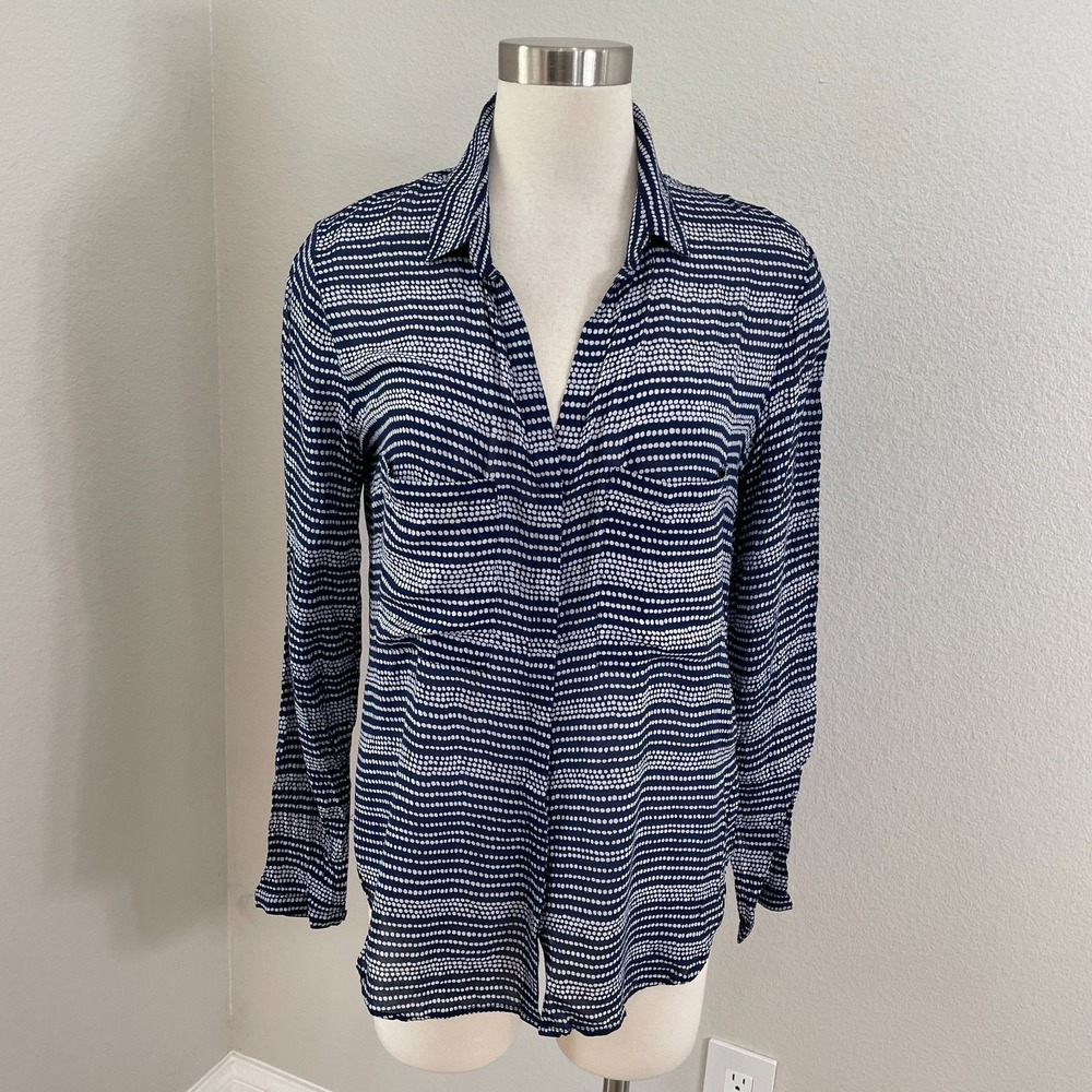 Cloth‎ & Stone Womens Medium Button Up Blouse Navy Long Sleeve Pocket Shirt Top